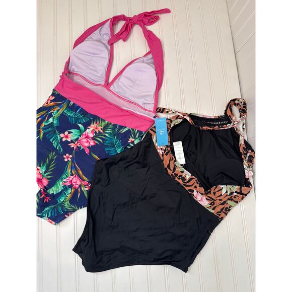 NWT Cupshe Halter Tummy Control & Floral & Animal One-Piece Swimsuit Bundle Sz L - Picture 3 of 11